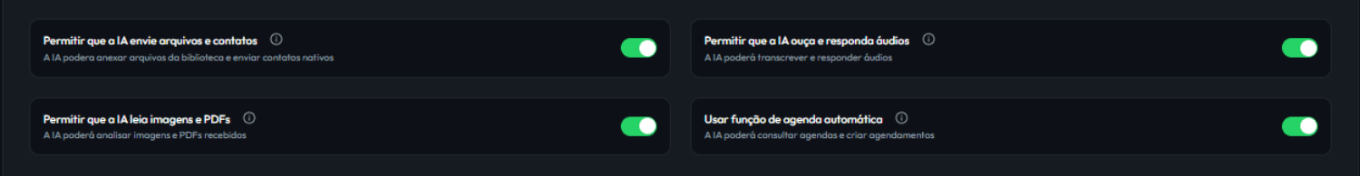Toggles finais de personalidade e comportamento da IA.
